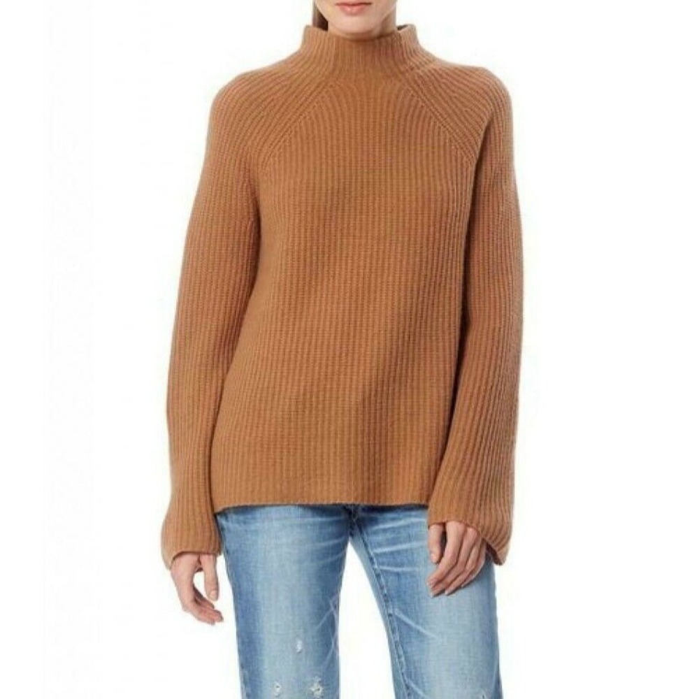NWT 360 Cashmere Maye Ribbed Mock Neck Cashmere Sweater Vicuna Camel M $380